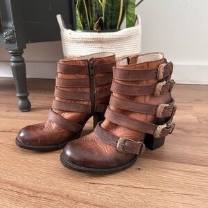 Freebird Multi-Strap Brown Heeled Boots